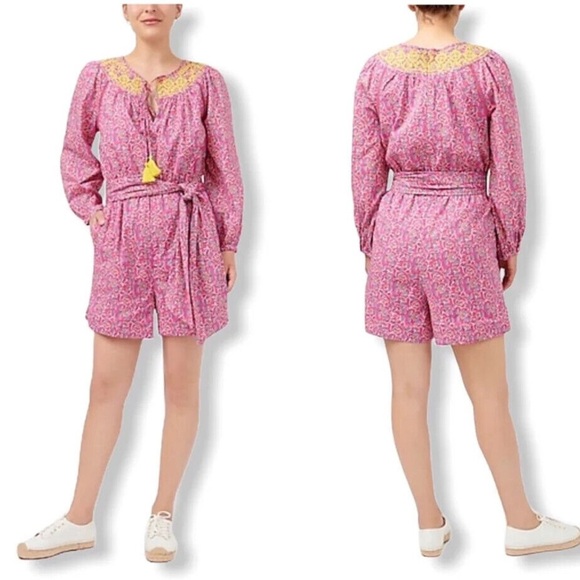 Crew Size 0 Embroidered Romper In Pink Vines Block Print Summer Tassel Floral - Picture 15 of 15